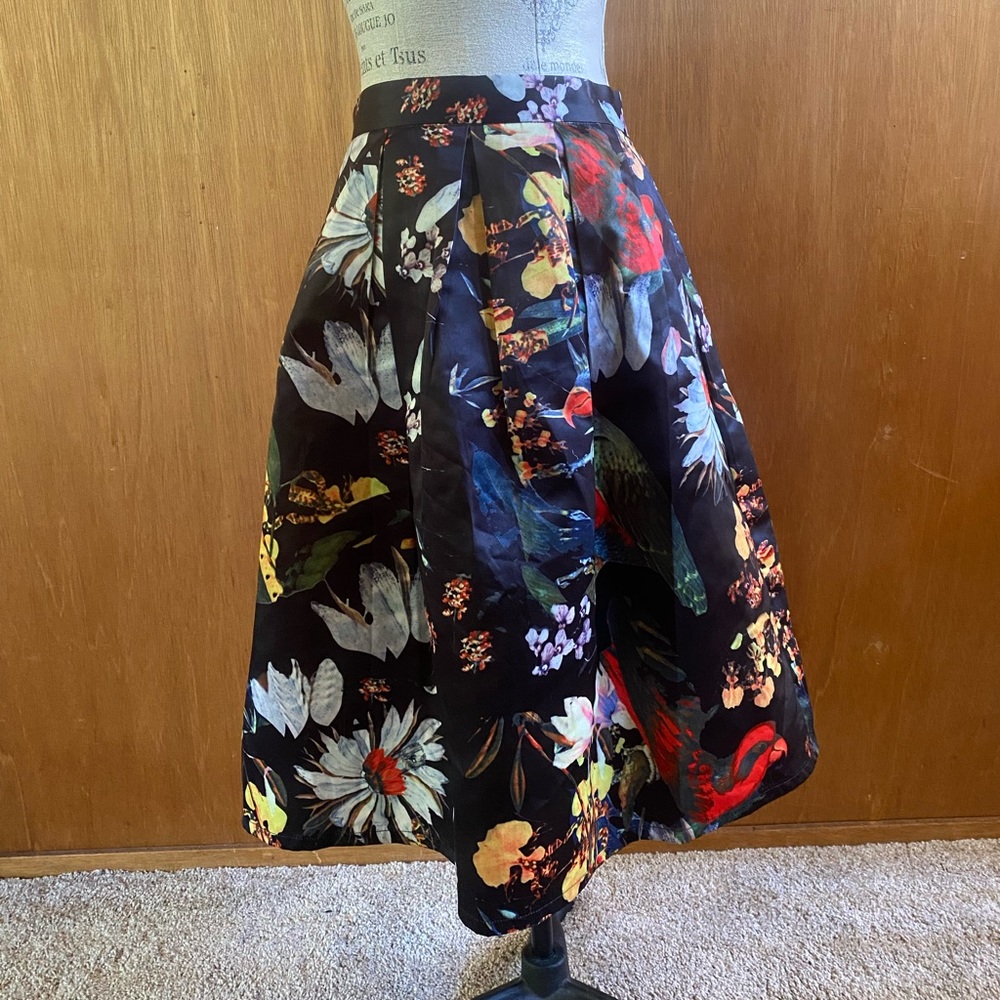 Tropical A-line satiny skirt by Moon via Modcloth